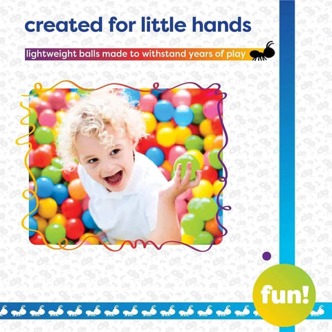 Child playing with 100 Ball Pit Balls, Ball Pit for Toddlers 1-3, Non-Toxic Materials, Lightweight, 5 Colors, Sensory Toys for Kids.