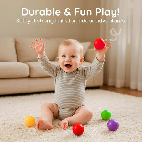 Baby playing with Set of 5 Multi-Colored Replacement Balls for Ball Popper Toys in Assorted Colors - Vibrant and Durable Plastic