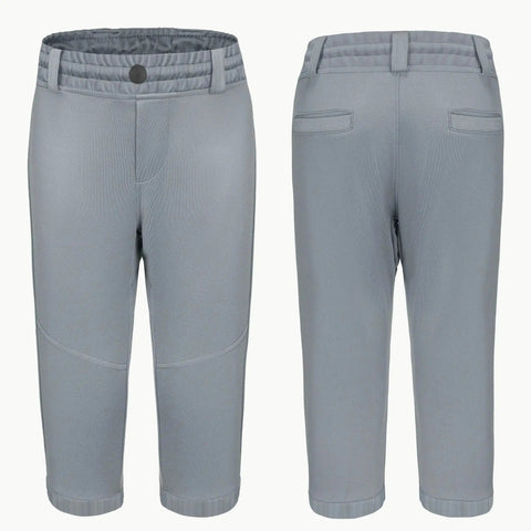 Front and back view of gray Knicker Style Toddler And Youth Baseball Pants For Boys And Girls, Tee Ball Softball Practice Pants With Belt Loops