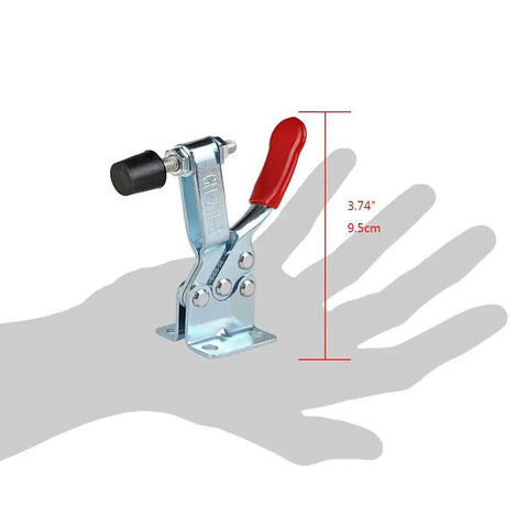Four Pack 201B Toggle Clamp Set With 198 Lbs Holding Capacity Red Horizontal Antislip Quick Release Clamp Tool shown against hand.