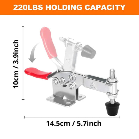 Four Pack Toggle Clamps Beefy 220 Lbs Hold Down Quick Release Horizontal Clamps 201B with rubber tip and red vinyl handle