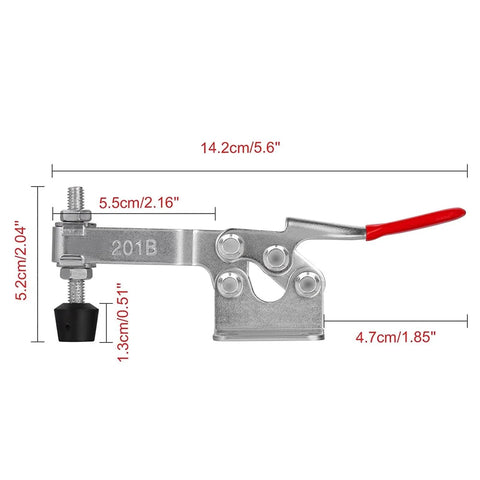 Toggle Clamp Hold Down 220 Lbs 4 Pack Antislip Horizontal Quick Release Carbon Steel Zinc Plated side view with measurements