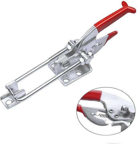 Heavy duty toggle clamp latch holds up to 2000 lbs, crafted from 4mm cold rolled steel with galvanizing, front view.