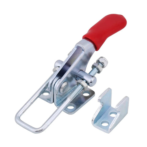 Heavy Duty Toggle Clamps 163kg Holding Capacity Latch Type Metal Clamps 4 Piece Set close-up with red ergonomic grip