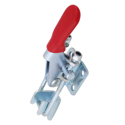 Heavy Duty Toggle Clamps 163kg Holding Capacity Latch Type Metal Clamps with red handle for welding tasks, close-up view.