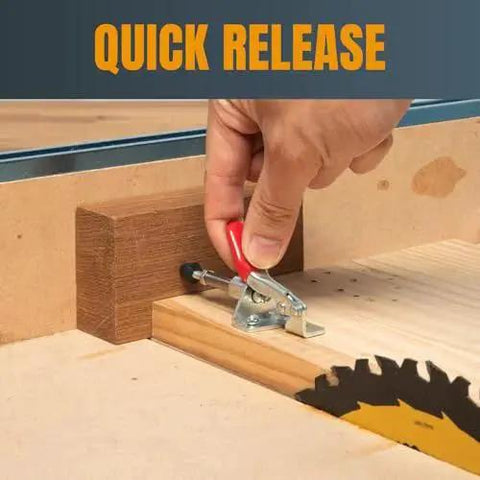 Quick release action of Pro Grade Mini Toggle Clamp Set For Woodworking Projects 4 Pack With 100 Lb Holding Capacity Quick Release Push Pull Clamps