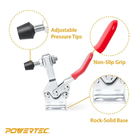 Two Pack Heavy Duty Horizontal Quick Release 225D Toggle Clamps With 500 Lbs Holding Capacity POWERTEC, non-slip grip detail