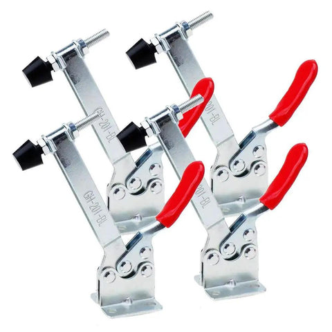 4 Piece Horizontal Toggle Clamp Set With Quick Release, 198 Lbs Holding Capacity, Upgraded 201B Long 201BL Model, Anti Slip Red Vinyl Grips