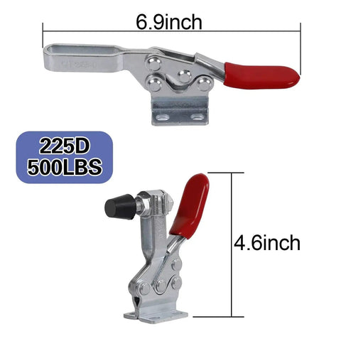 Heavy Duty Toggle Clamps 6 Pack 225D With 500Lbs Holding Capacity Quick Release Horizontal Latch Clamps dimensions image