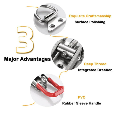 Toggle Latch Clamp 304 Stainless Steel Heavy Duty With Lock Hole Adjustable Hasp For Smoker Cabinet Tool Box Case Trunk Door 330 Lbs Holding Capacity Indoor Outdoor Corrosion Resistant 2 Pack showing craftsmanship, deep thread, and PVC handle.