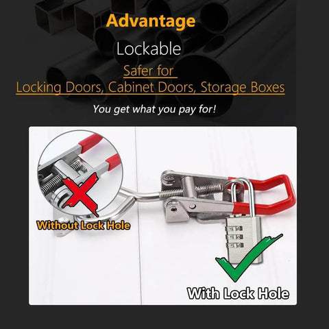 Toggle Latch Clamp 304 Stainless Steel Heavy Duty With Lock Hole Adjustable Hasp shown locked and unlocked