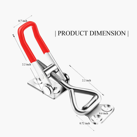 Six Pack Adjustable Toggle Latch Clamp 4001 Heavy Duty 330 Lbs Holding Capacity dimensions with red handle.
