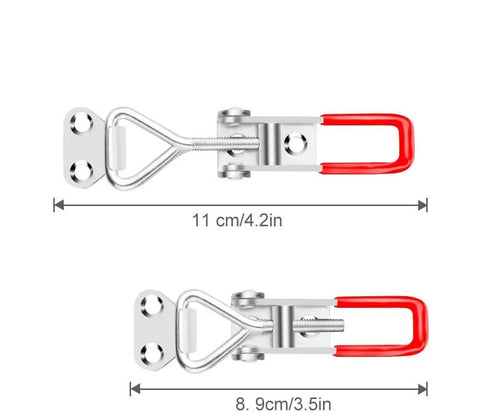 Six Pack Adjustable Toggle Latch Clamps Provide Secure Quick Release Holding Up To 330 Lbs, zinc coated with red vinyl grips.