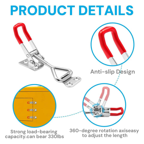 Heavy duty toggle latch clamps provide secure, adjustable quick release locking for smoker lids, tool boxes, coolers, trunks, and cases.