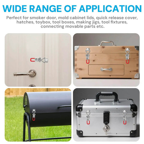 Heavy duty toggle latch clamps provide secure, adjustable quick release locking for smoker lids, tool boxes, and cases.
