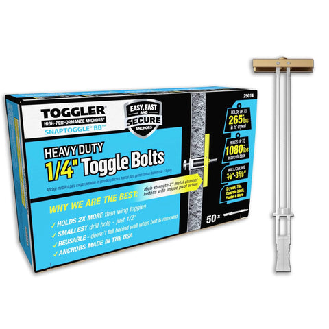 TOGGLER SnapToggle Toggle Anchors, Zinc Plated Steel Channel, Box and Anchor, Heavy Duty Drywall and Concrete Block, 50 Pack