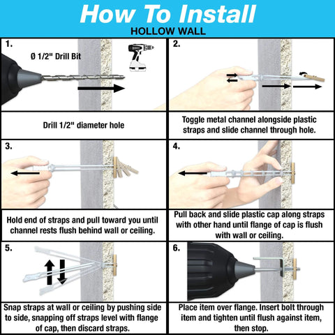 Installation guide for 200-Pack TOGGLER SNAPTOGGLE BB Toggle Anchors, zinc plated steel channel for hollow wall mounting