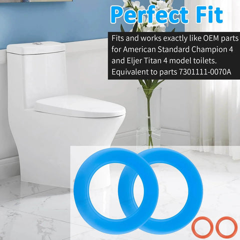 Silicone Toilet Flush Valve Seal Kit 3 Pack For Champion 4 And Eljer Titan 4 Replacement O Rings shown with toilet