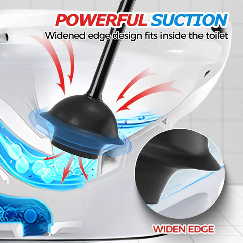 Powerful Toilet Plunger With Holder And Cover For Bathroom Use demonstrating suction with double layer seal in toilet bowl.