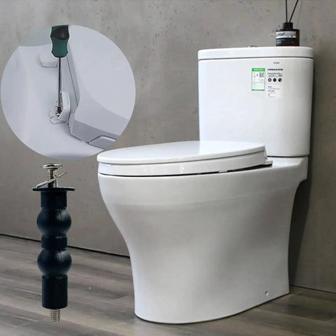 Toilet Seat Bolts And Screws Kit, 4 Pieces, Extra Long Stainless Steel Fasteners with Expanded Rubber Nut Anchors shown with toilet
