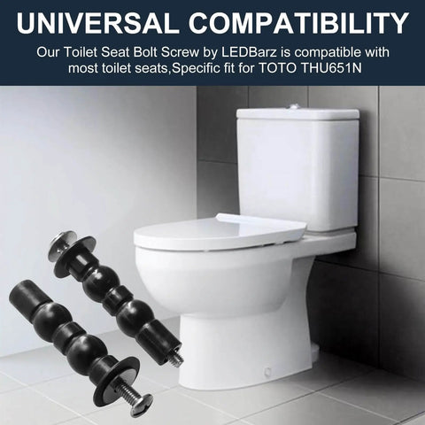 Top Mount Toilet Seat Hardware Kit For Skirted Toilets Easy Install Nut And Bolt Set With Expandable Rubber Plug For Tight Fit Durable Stainless Steel Bolts Compatible With TOTO THU651N Pack Of 2 shown with toilet close-up view