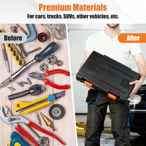 Mechanic holding case of Torque Limiting Extension Bar Kit, 10 Piece 1/2" Drive Torque Wrench Set; before and after repair tools