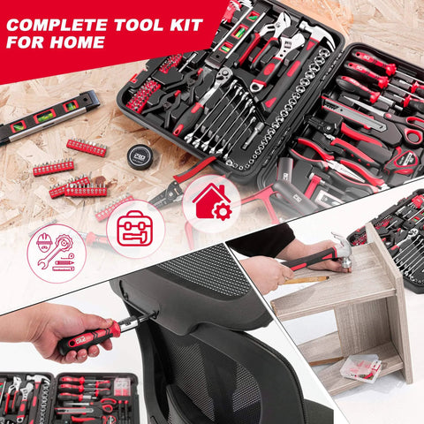 Beefy 259 Piece Tool Kit Do It All Set With Plastic Storage Toolbox And Portable Repair Box For Home And Car showing tool usage.