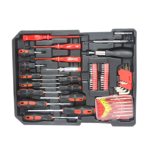All In One Roll Bar Box Kit With 899 Precision Tools For Home And Auto Repairs Including Emergency Car Fixes Plus Water Electrical And Woodworking Essentials For Gardeners Homeowners And Handymen On The Go Silver, showing screwdriver set