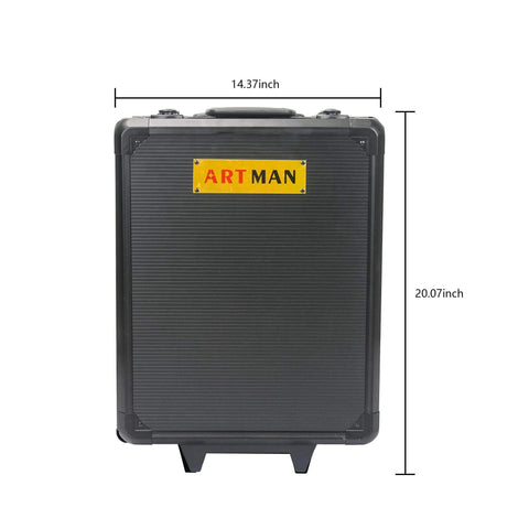Front view of All In One Roll Bar Box Kit With 899 Precision Tools For Home And Auto Repairs Including Emergency Car Fixes Plus Water Electrical And Woodworking Essentials For Gardeners Homeowners And Handymen On The Go Silver, showing closed container with dimensions.