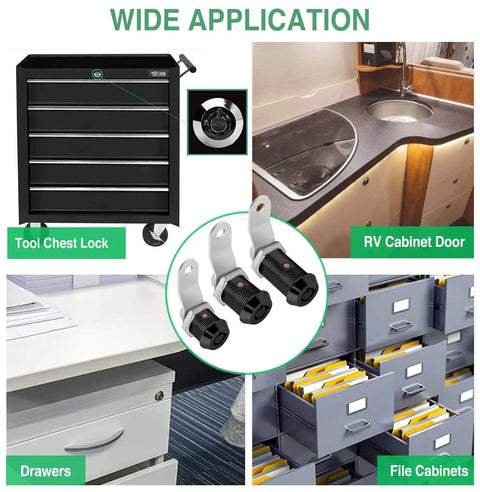 Protect tools, cabinets, and RV compartments with a 2-pack 5/8 inch keyed-alike cam lock set for secure latching and installation