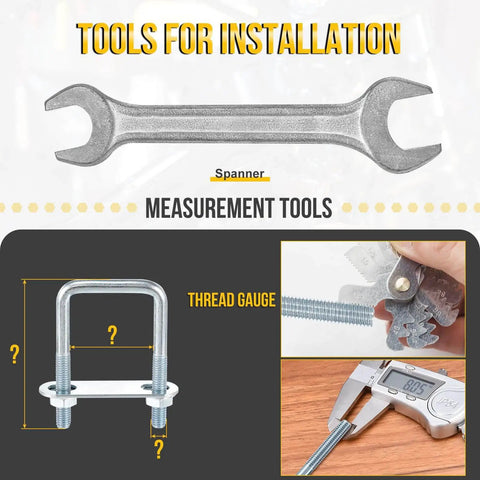 M6x25x50mm Square U Bolts Kit Four Sets Carbon Steel Galvanized With Nuts Washers Frame Plate For Pipe Trailer Automotive And Leaf Spring Fasteners installation tools including spanner and measurement tools