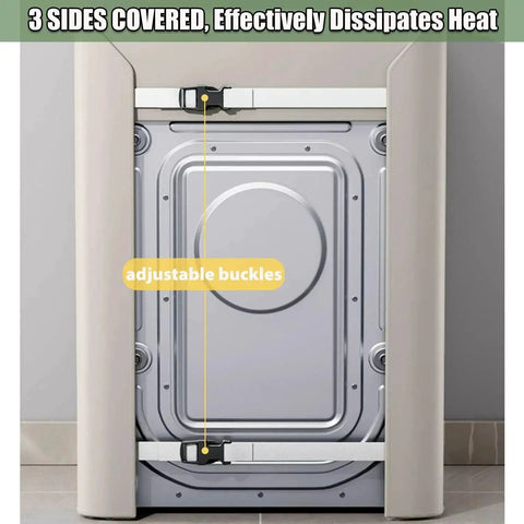 Waterproof top-load washing machine cover with zipper delivers durable rain, dust, and sun protection; heavy-duty Oxford fabric with UV coating, 3-sided protection fits 6-8 kg machines, ideal for balconies, patios, and laundry spaces covering a top-load washer with adjustable buckles.