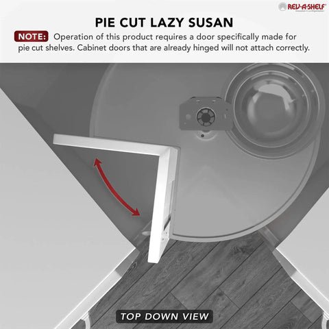 Top view of Pie-Cut Dual Tier Lazy Susan Organizer for Corner Base Cabinets in White Polymer, showing rotation mechanism.