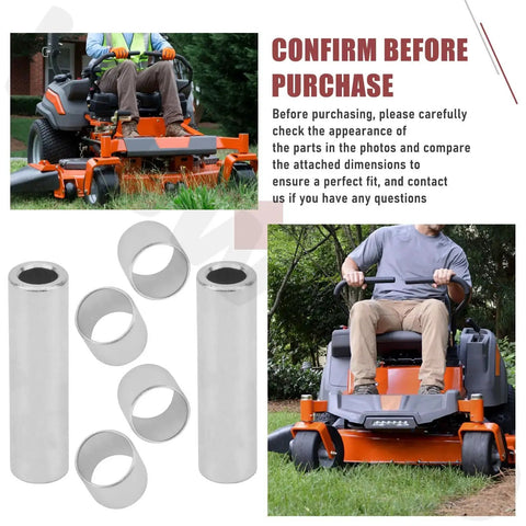 2 Pack Bearing Sleeve 1-513034 and Idler Bushing Pivot 1-603384 for Exmark Toro lawn mowers shown with mower in use