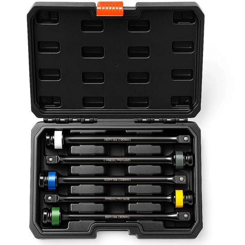 1/2'' Drive Torque Limiting Extension Bar Set (5 Piece) Lug Nut Torque Sticks with Storage Case, 8" Long Impact Socket Extensions