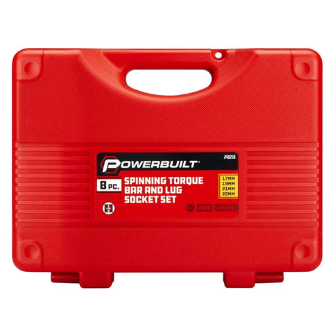 Red storage case for 8 Piece Torque Limiting Extension Bar and Socket Set with Free-Spinning Grip Handles, 240258