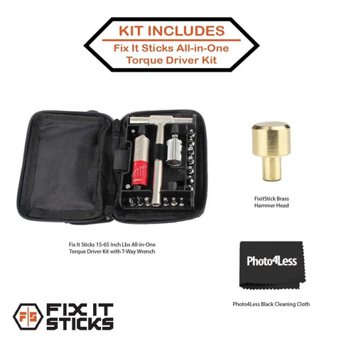 Tightening +/- 10% Accurate 15-65 inch-lbs All-In-One Torque Driver Tool Kit with T-Way Wrench, bits, brass hammer, cleaning cloth