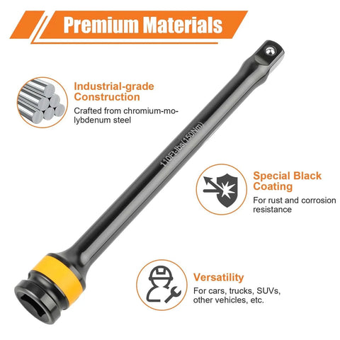 Torque Limiting Extension Bar from 10 Piece 1/2" Drive Torque Wrench Set with Color-Coded Torque Sticks, black coated for durability