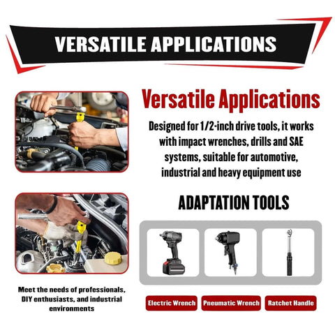 5Pcs 1/2" Drive Torque Limiting Extension Bar Set applications for automotive and industrial tools, includes electric and pneumatic wrench.