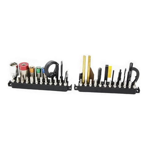 Set of 4 Torque Limiters & Modular T-Drive Wrench with 1/4" drive bits displayed on a rack for gun maintenance
