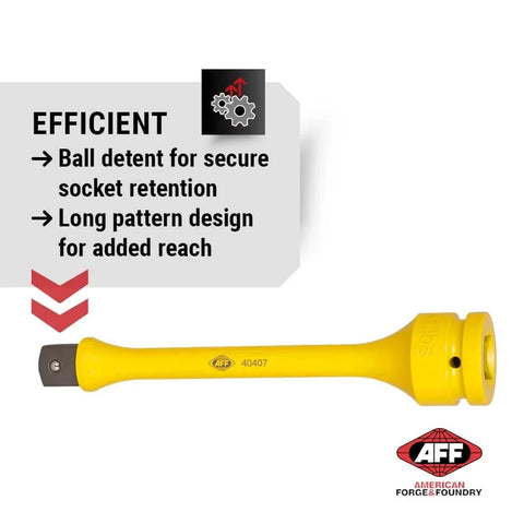 Yellow Torque Limiting Extension, 1" Drive, 300 ft/lbs, 40407 with ball detent feature by American Forge & Foundry.