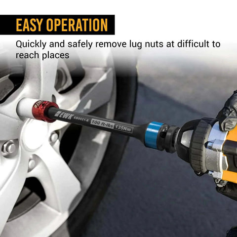 8-Piece 1/2" Drive Torque Limiting Extension Stick Set with Non-Marring Deep Impact Lug Nut Sockets in use