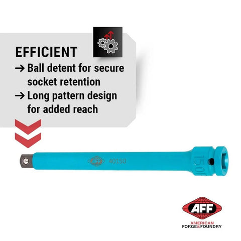 Torque Limiting Extension, 1/2" Drive, 150 ft/lbs, Turquoise, 40150 with ball detent and long pattern design