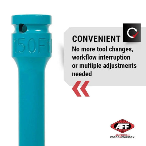 Torque Limiting Extension, 1/2" Drive, 150 ft/lbs, Turquoise, 40150 close-up with convenience features text