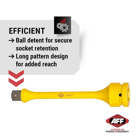 Torque Limiting Extension, 1" Drive, 175 ft/lbs, Yellow, 40417 with ball detent feature and long design on display