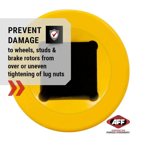 Torque Limiting Extension, 1" Drive, 400 ft/lbs, Yellow, 40409, showing close-up of product end with damage prevention text and AFF logo
