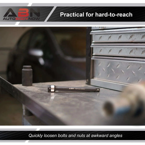 1/2in Drive 8in Long Torque Limiting Socket Extension Bar, 140 ft/lb CR-MO with Silver Color-Coded Aluminum Ring on workbench