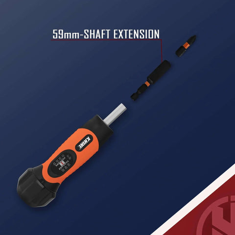 Torque Screwdriver Wrench Driver Set 10-70 Inch Pounds lbs for Maintenance, 21 Hex Bits, Shaft Extension, Orange handle displayed