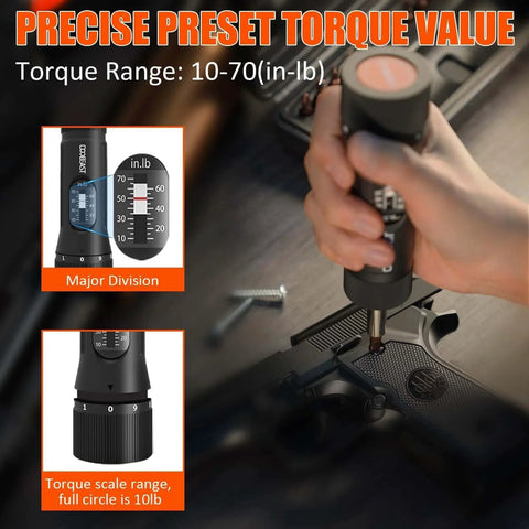 13Pcs Preset Torque Screwdriver with S2 Bits, 1/4” Drive Torque Wrench Set used for bike maintenance and mounting, torque range 10-70 In-lb