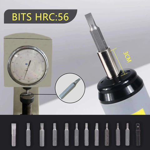 Close-up of hex and flat S2 bits from Torque Screwdriver Wrench Set 10-70 Inch Pounds for Professional Maintenance, Firearms Accurizing.